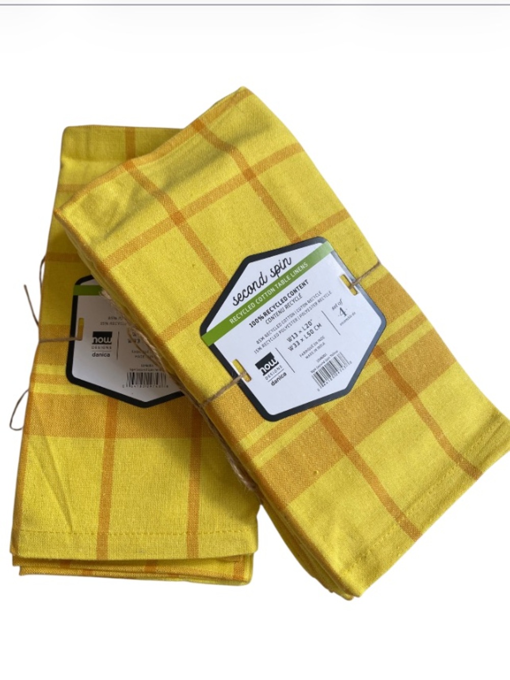 Danica Second Spin Yellow Plaid Cotton Table Linens Set of 2 (4) Total of 8 NWT